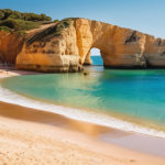 방사선 노출량 계산법 - **Prompt:** A serene, sun-drenched beach scene in the Algarve, Portugal. A multi-generational family...