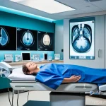 방사선과 진료 후기 - **Prompt:** A modern, brightly lit radiology suite. In the foreground, a female patient in her late ...