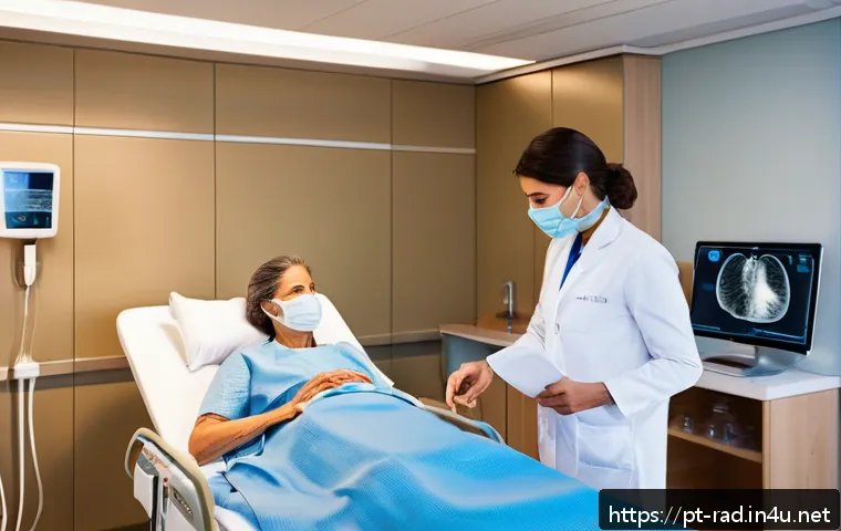 방사선 치료 전 준비사항 - A warm and inviting hospital radiotherapy room with modern equipment such as an IMRT machine and IGR...