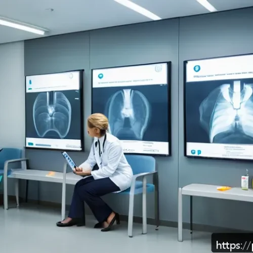 Home 30 방사선 검사와 안전 가이드 - A modern radiology clinic interior featuring a diverse group of patients including a middle-aged wom...