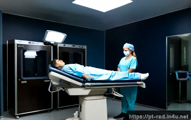 MRI 검사 장비 최신 리뷰 - Photorealistic modern MRI examination suite in a private Portuguese hospital, sleek high-field MRI s...